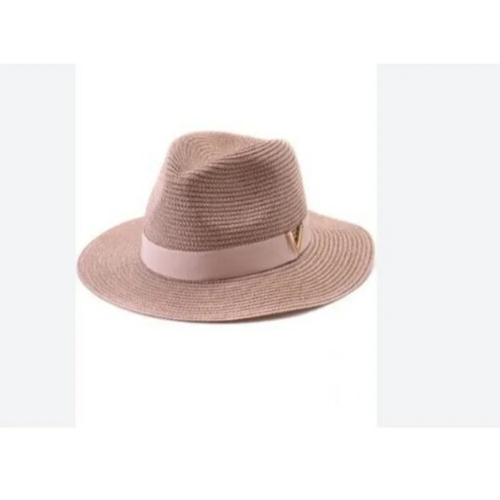 VINCE CAMUTO All Over Shine metallic foldable adjustable panama hat - ROSE /PINK